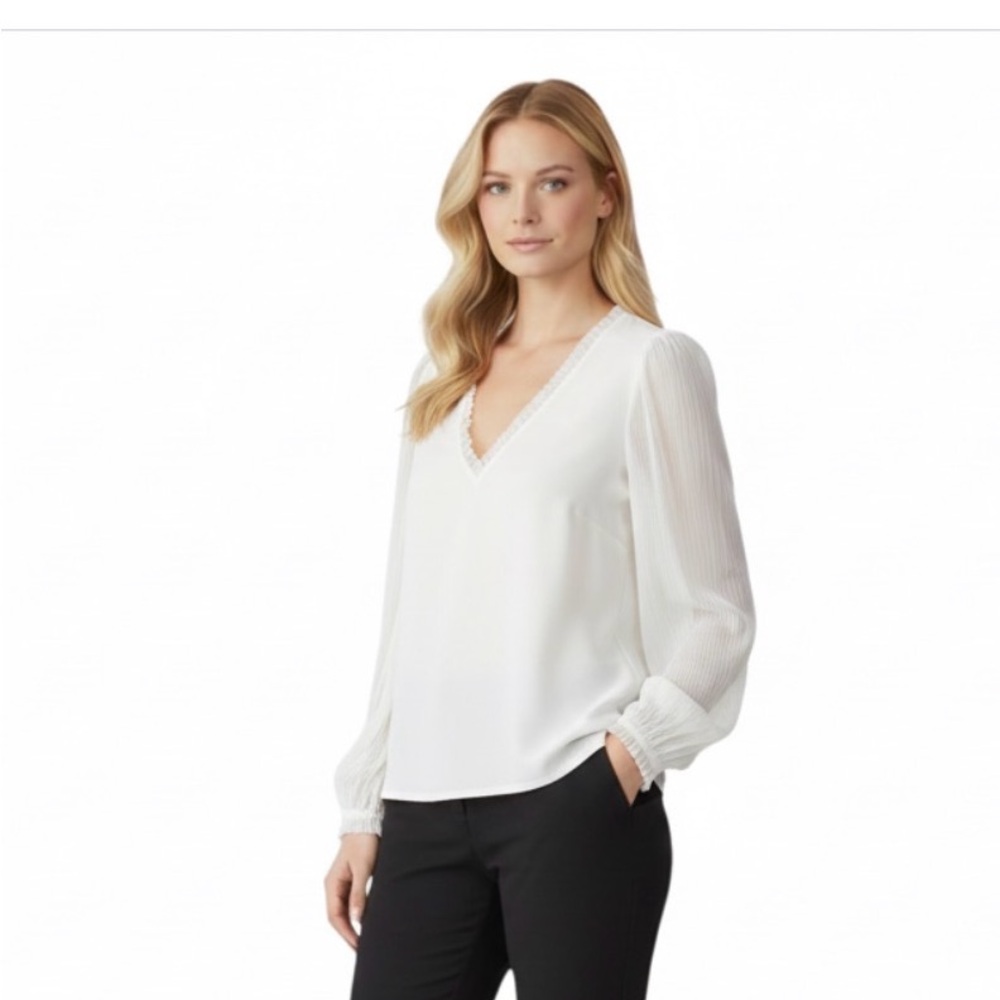 White House Black Market Classic White Long Sleeves Blouse Size M
